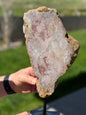 Pink Amethyst Slab with Agate on Stand from Brazil