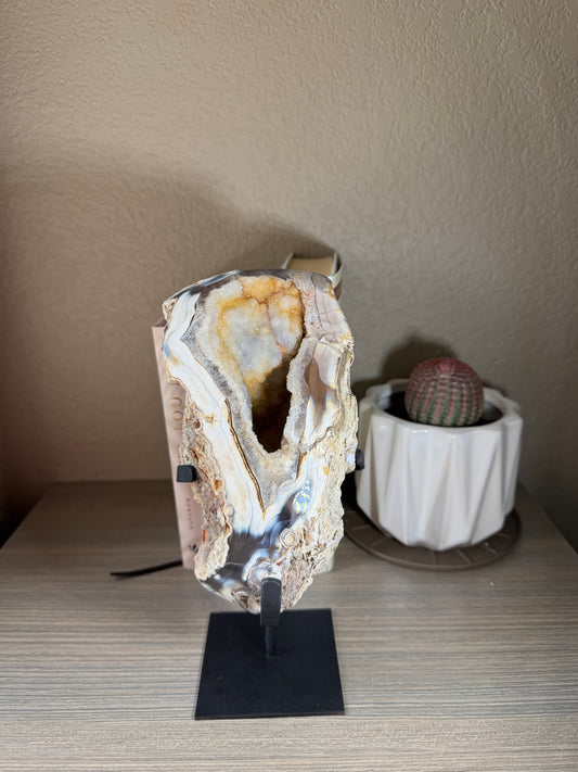 Brazilian Sugar Druzy covered Geode on Stand