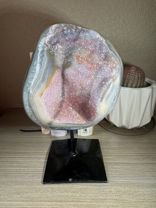 Multi Colored Sugar Druzy Geode on Stand
