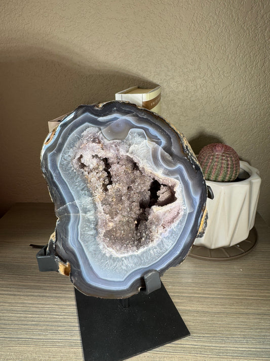 Brazilian Banded Agate Geode on Custom Stand