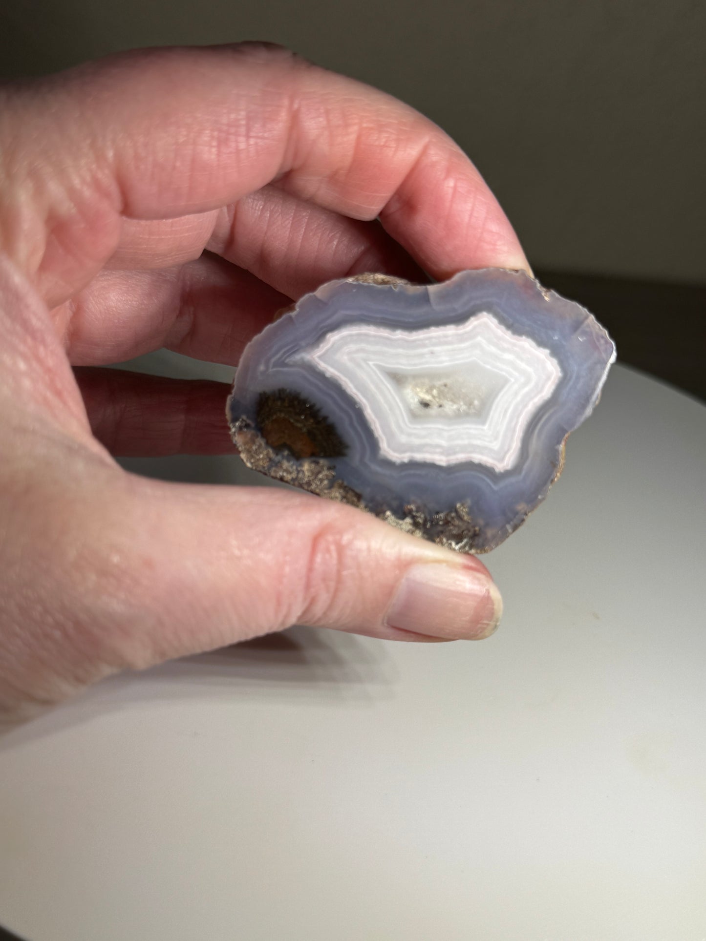 Face polished blue banded Brazilian Agate Geode