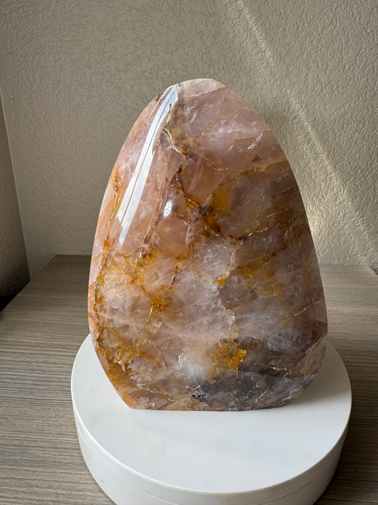 Large Golden Healer with Rose Quartz Freeform 7 lbs from Brazil