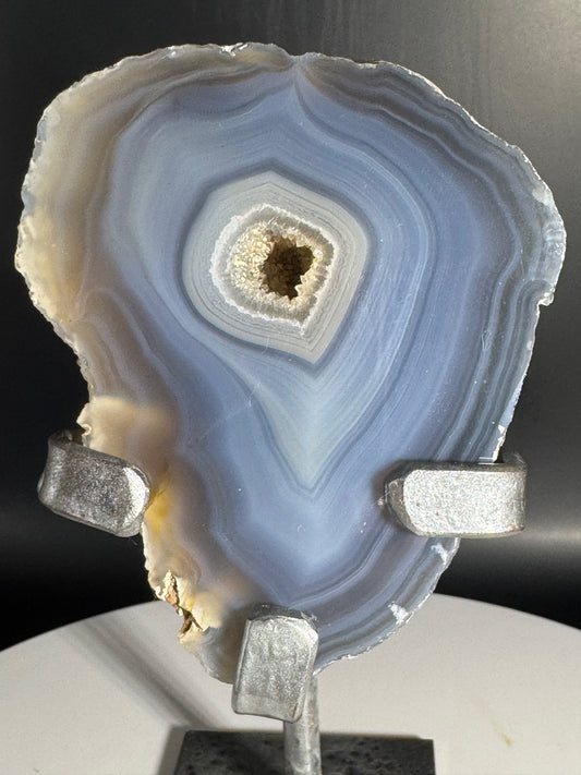 Blue Agate Geode form Brazil on Custom Stand