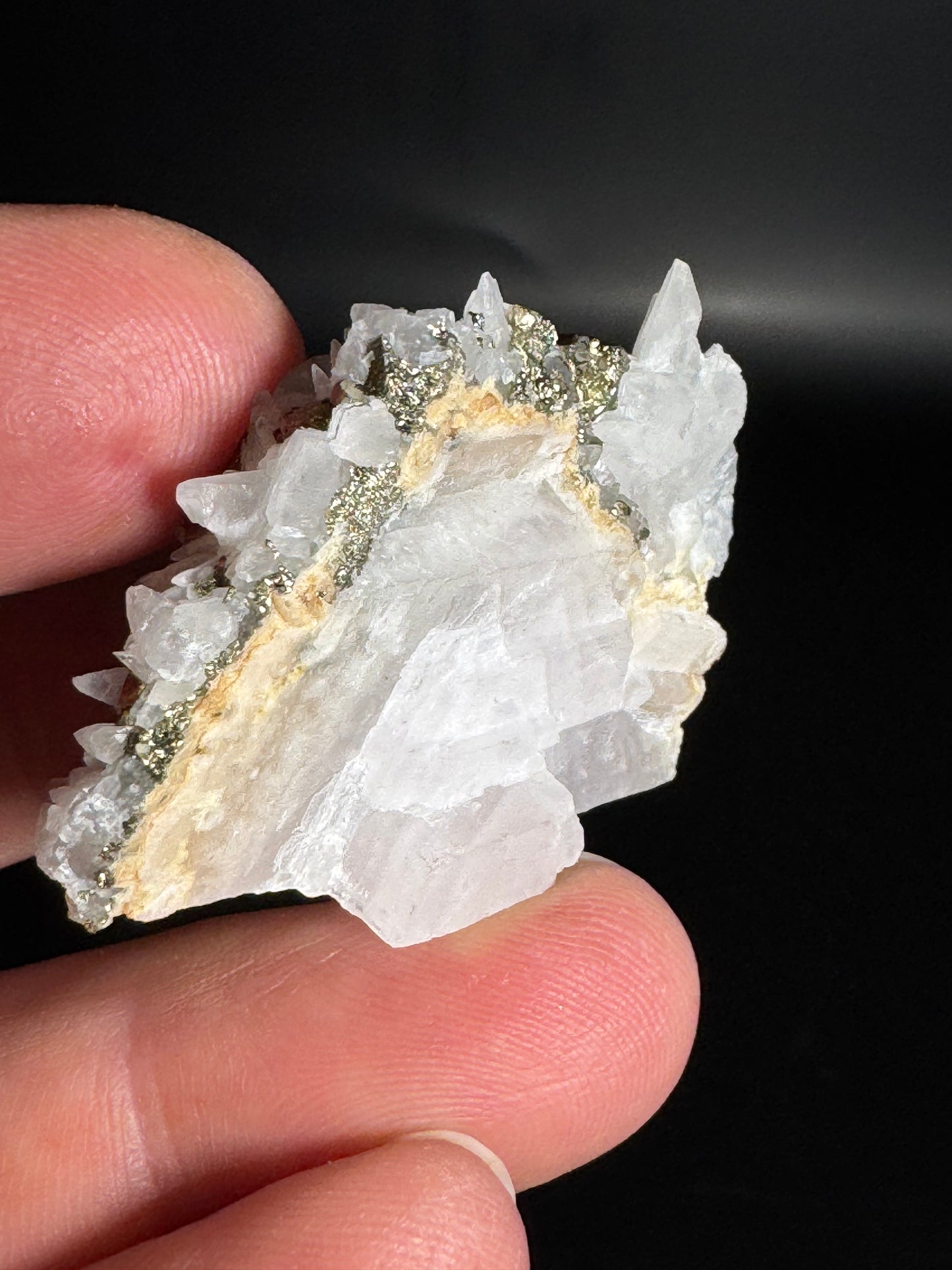 Iridescent Marcasite on Mangano Calcite Guerrero, Taxco Mex 21 Grams