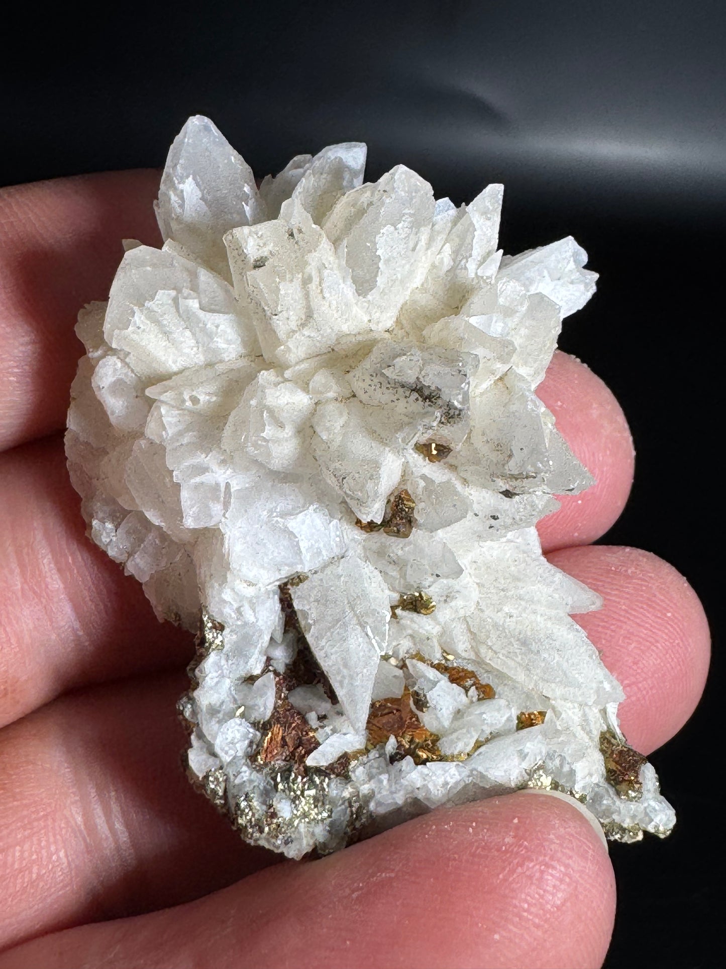 Iridescent Marcasite on Mangano Calcite Guerrero, Taxco Mex 37 Grams