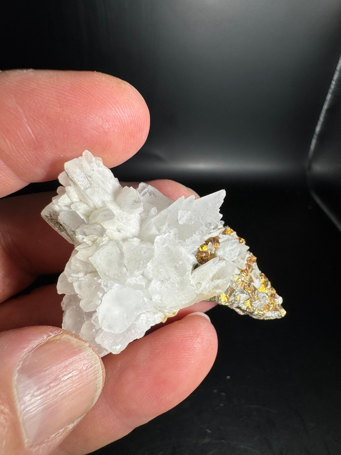 Iridescent Marcasite on Mangano Calcite Guerrero, Taxco Mex 26 Grams