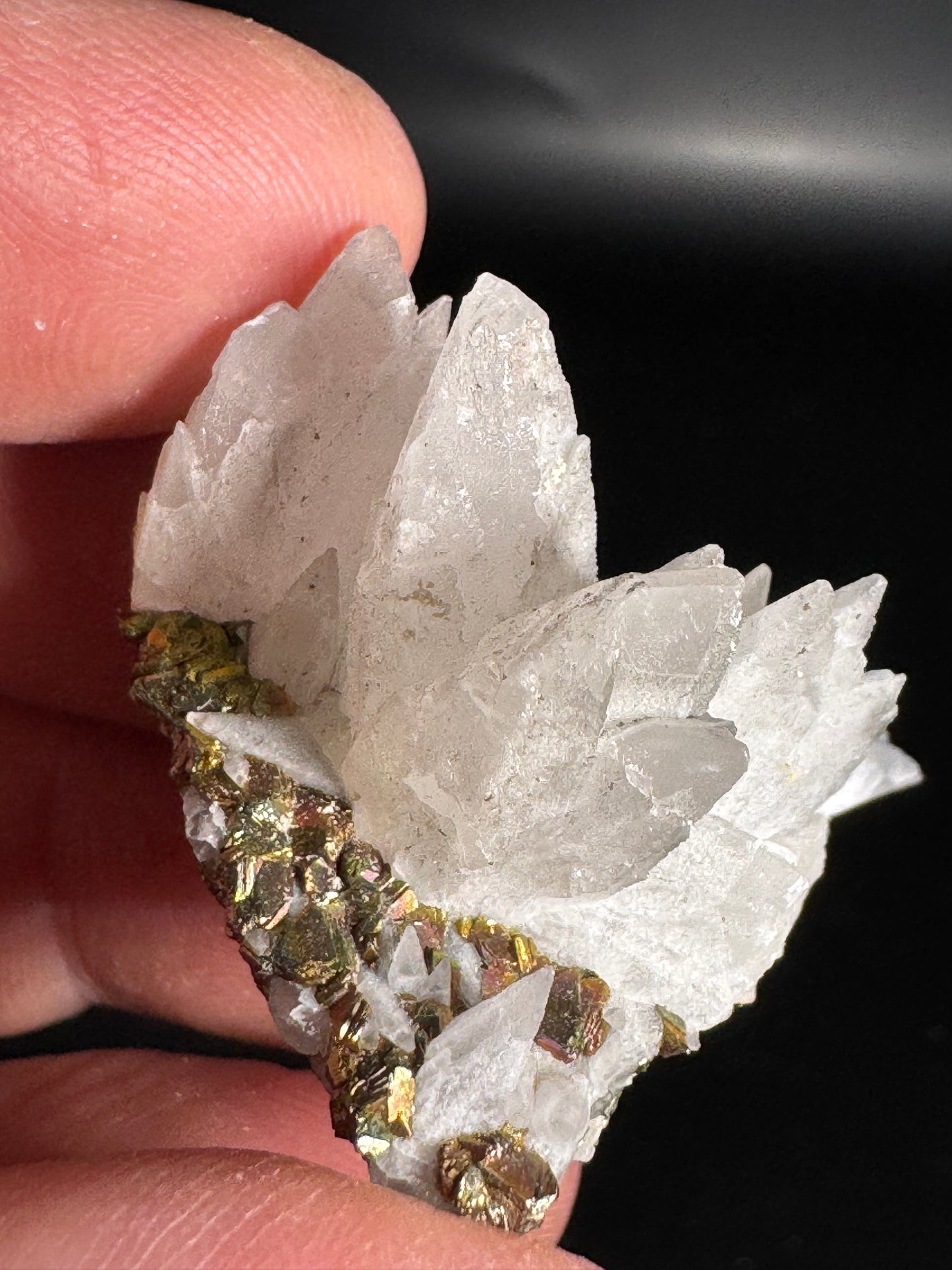 Iridescent Marcasite on Mangano Calcite Guerrero, Taxco Mex 17 Grams