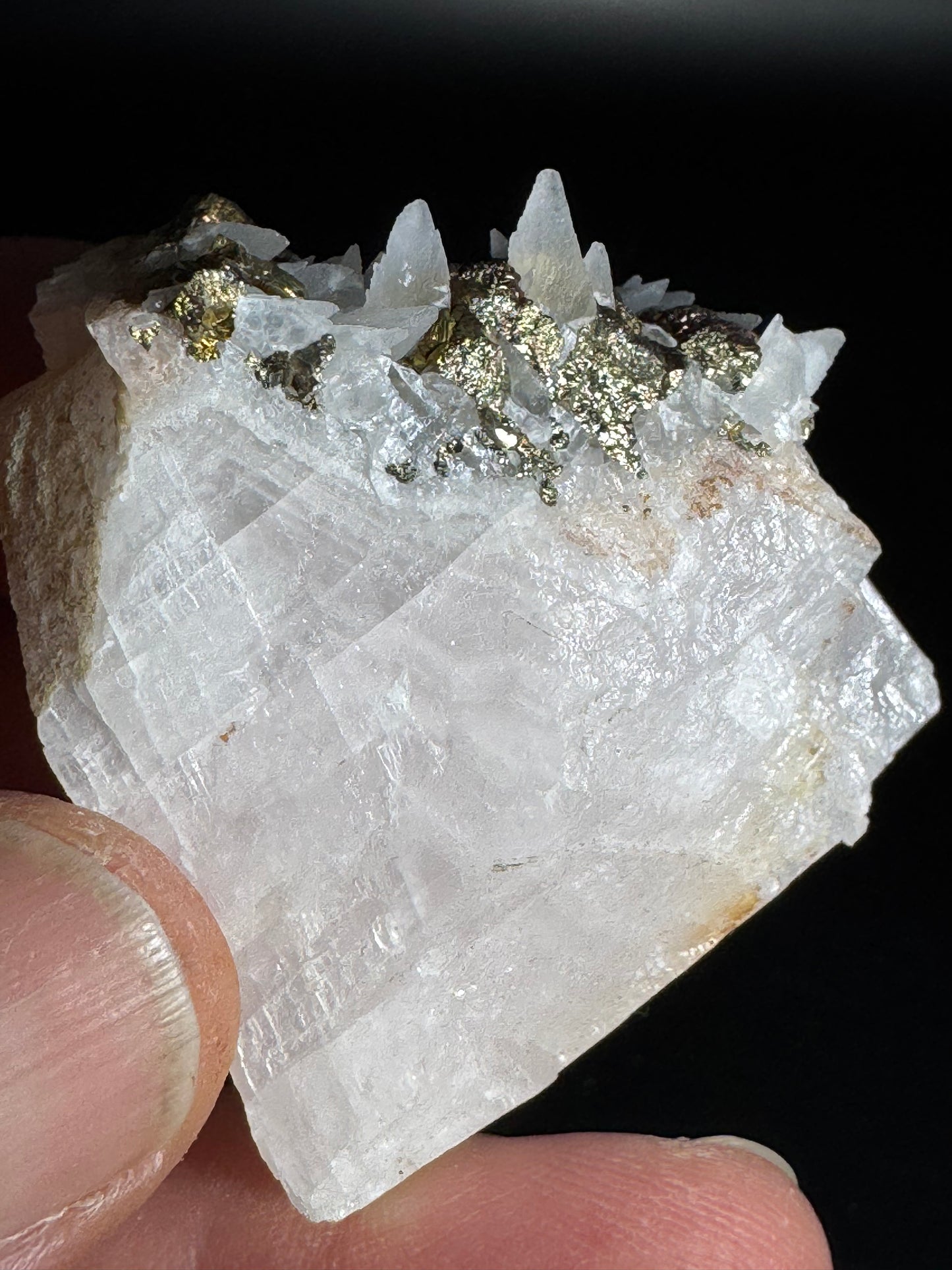 Iridescent Marcasite on Mangano Calcite Guerrero, Taxco Mex 67 Grams