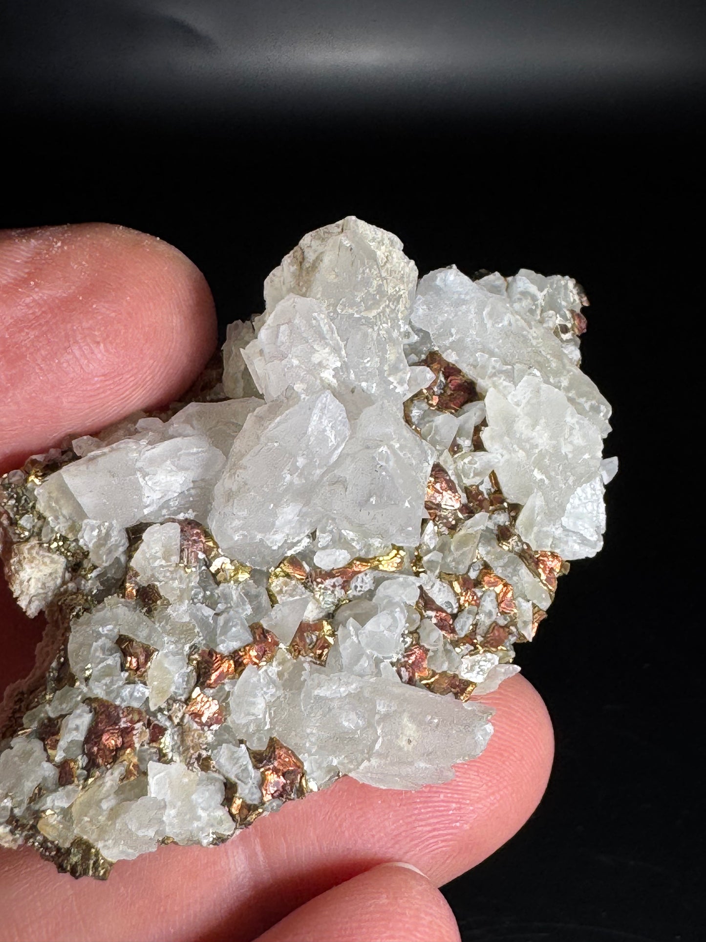 Iridescent Marcasite on Mangano Calcite Guerrero, Taxco Mex 46 Grams