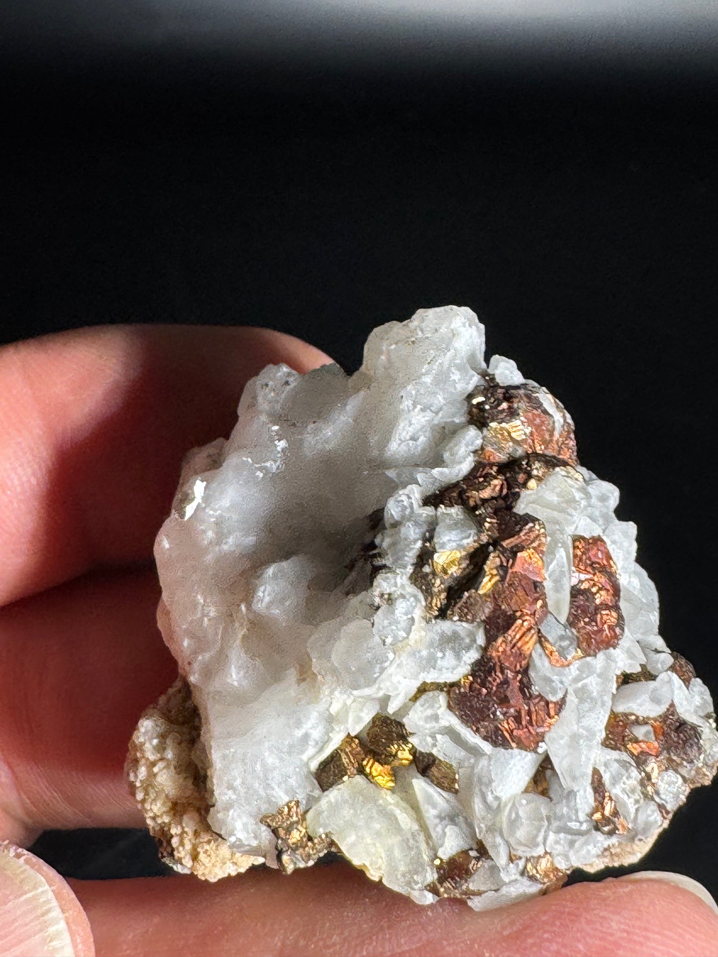 Iridescent Marcasite on Mangano Calcite Guerrero, Taxco Mex 48 Grams