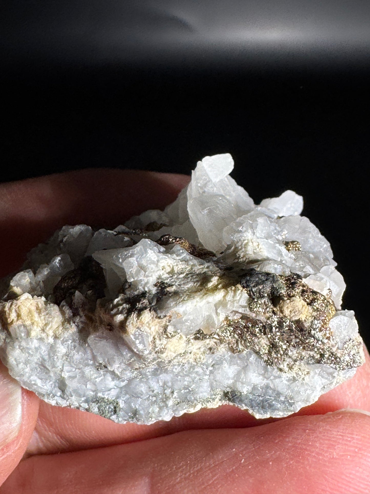 Iridescent Marcasite on Mangano Calcite Guerrero, Taxco Mex 50 Grams