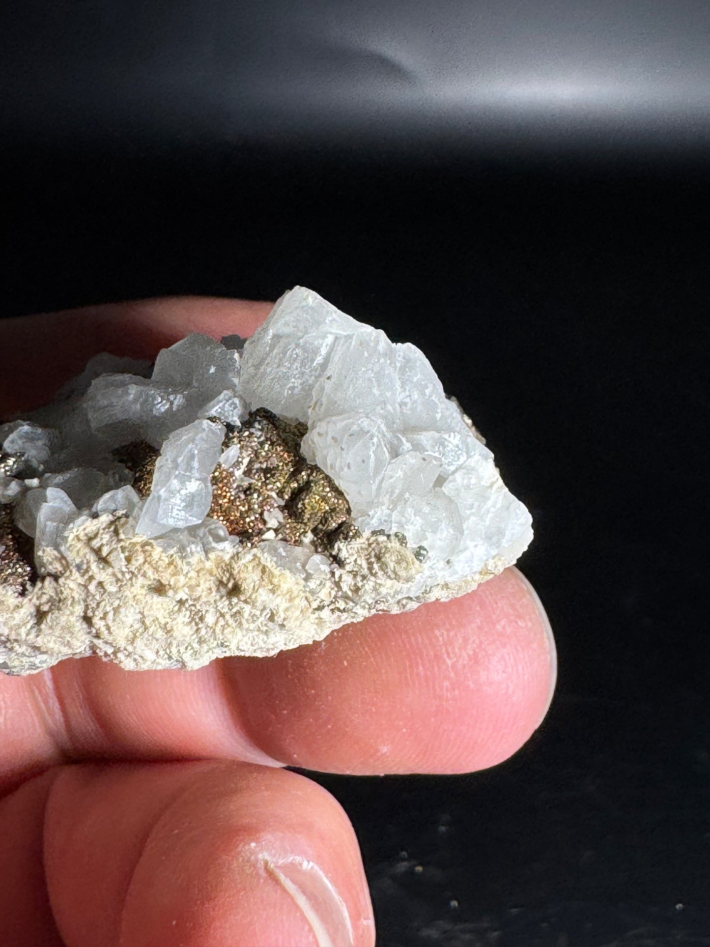 Iridescent Marcasite on Mangano Calcite Guerrero, Taxco Mex 50 Grams