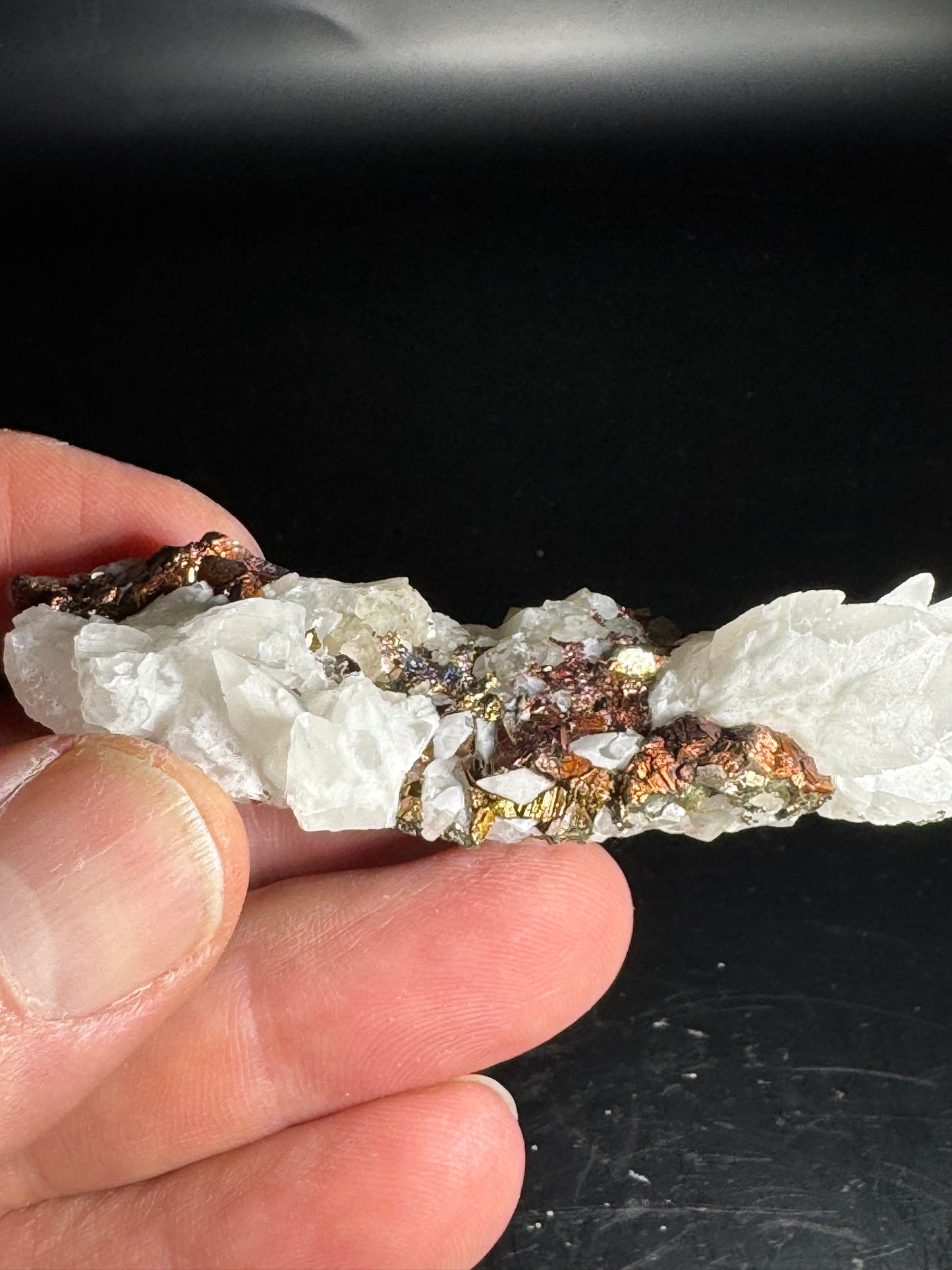 Iridescent Marcasite on Mangano Calcite Guerrero, Taxco Mex 48 Grams