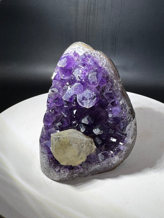 Dark Brazilian Purple Amethyst Cut Base with Calcite