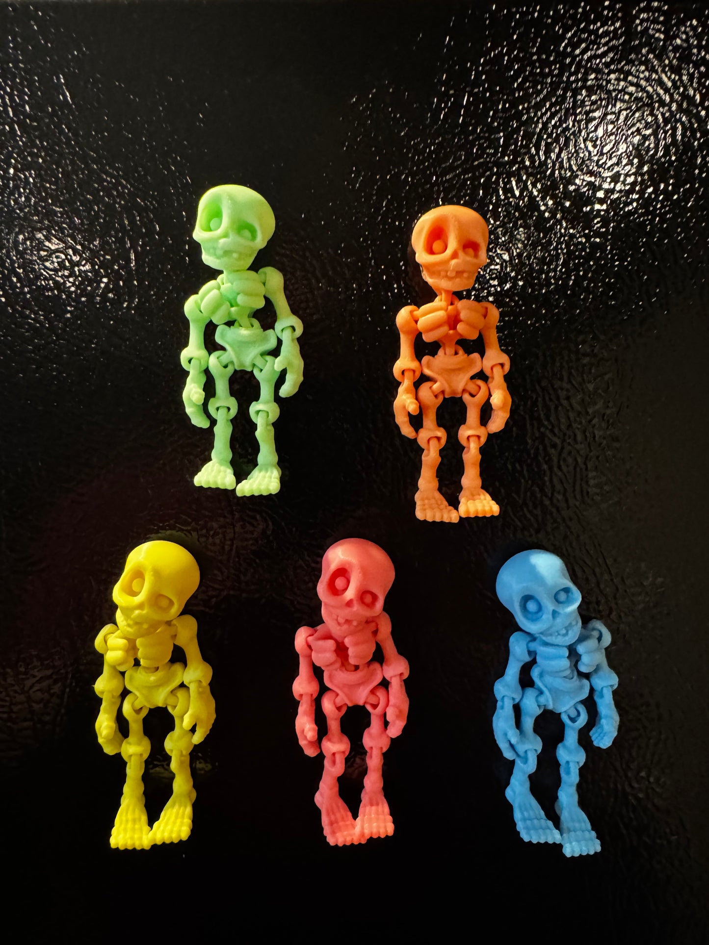 5 Glowing 3D Printed Skeleton Magnets | Movable Joints | Fridge Halloween Decor Desk Toy