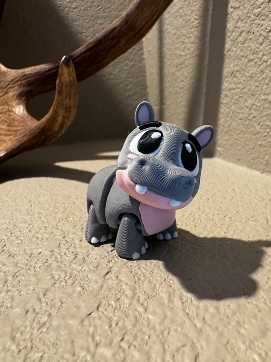 Flexi Hippo Articulated Fidget Toy with Rotating Head, Cute Desk Decor Animal Gift