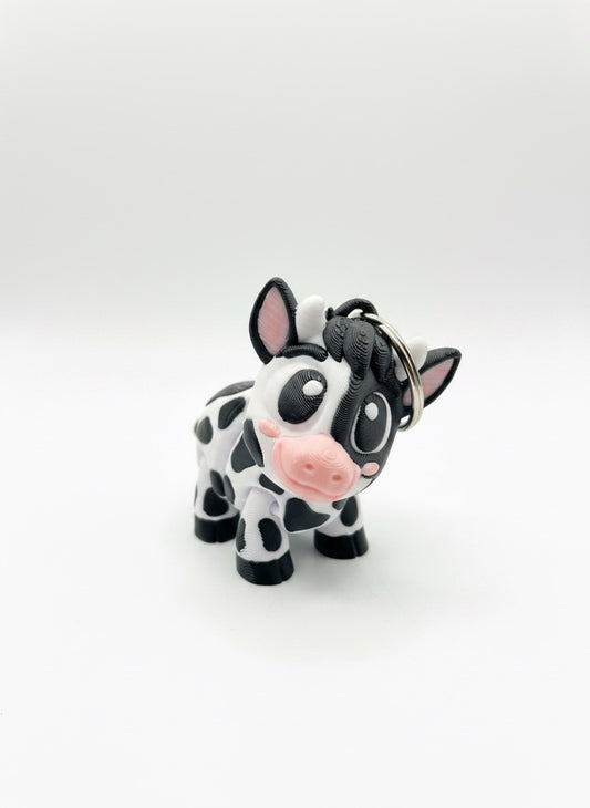Flexi Cow Keychain - Articulated Moving Head, Cute Farm Animal Charm for Tote Bag, Bag Accessories