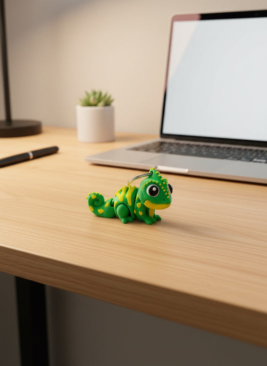 Flexi Chameleon Keychain Movable Head Articulated Reptile Charm Cute Animal Lover Gift Bag Accessory