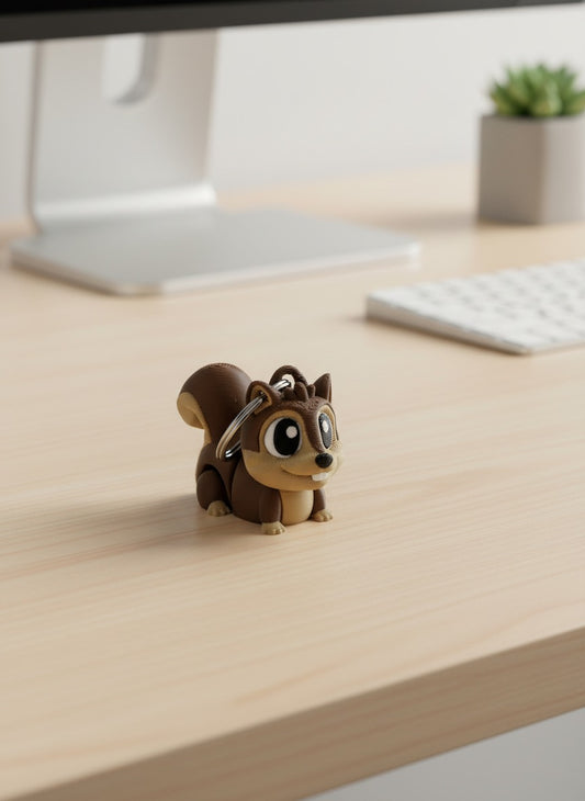 2 Inch Flexi Squirrel Keychain - Articulated Fidget Toy With Rotating Head
