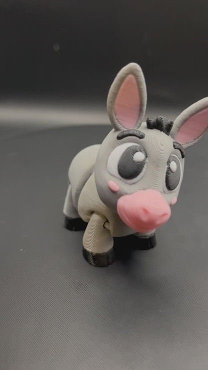 3D Printed Flexi Donkey Toy | Articulated Fidget Animal with Swivel Head | Kids Gift | Farm Animal