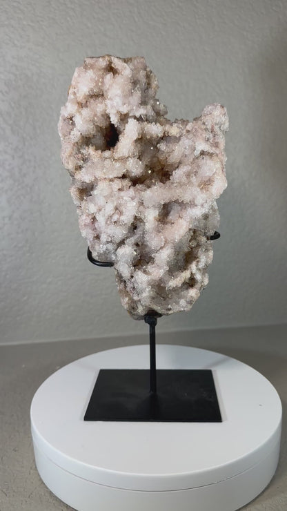 Stunning Druzy covered Pink Amethyst Stalactite Formation with Stand