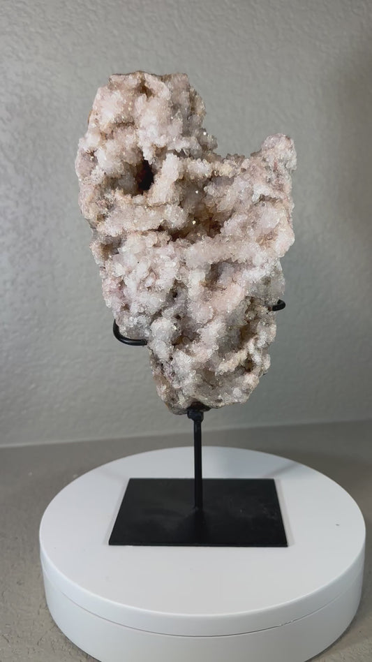 Stunning Druzy covered Pink Amethyst Stalactite Formation with Stand