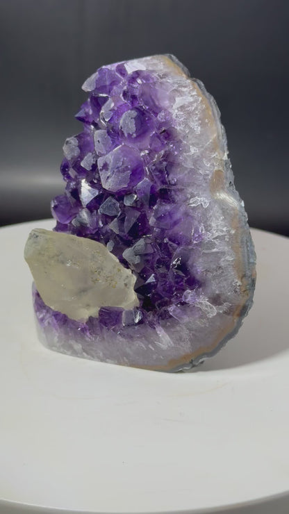 Dark Brazilian Purple Amethyst Cut Base with Calcite