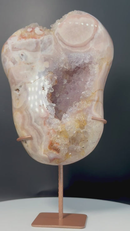 Pink Amethyst with Agate and Crystals Freeform From Brazil with Stand