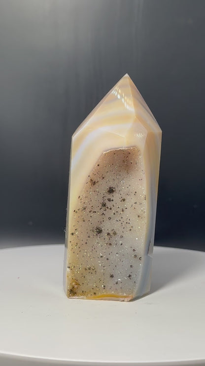 Brazilian Agate Tower with Druzy