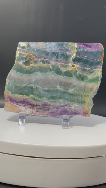 Thick Polished Rainbow Fluorite Slab