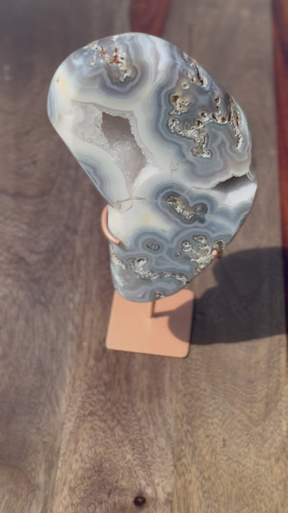 Blue Agate and Jasper Banded with Druzy Freeform From Brazil