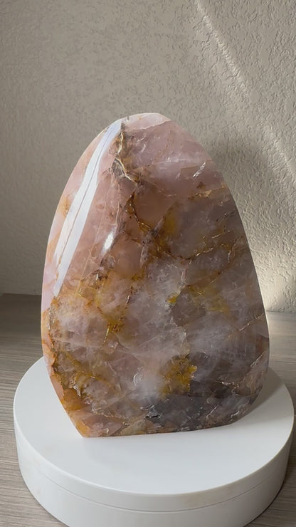 Large Golden Healer with Rose Quartz Freeform 7 lbs from Brazil