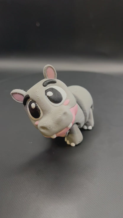 Flexi Hippo 3D Printed Articulated Fidget Toy with Rotating Head, Cute Desk Decor Animal Gift