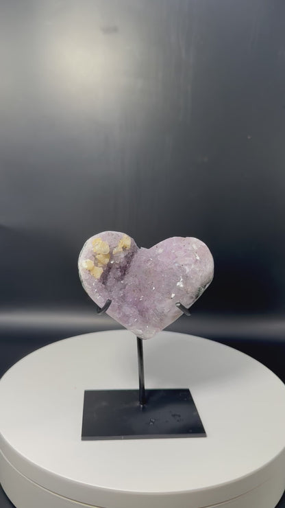 Amethyst Heart with Calcite on Stand From Brazil